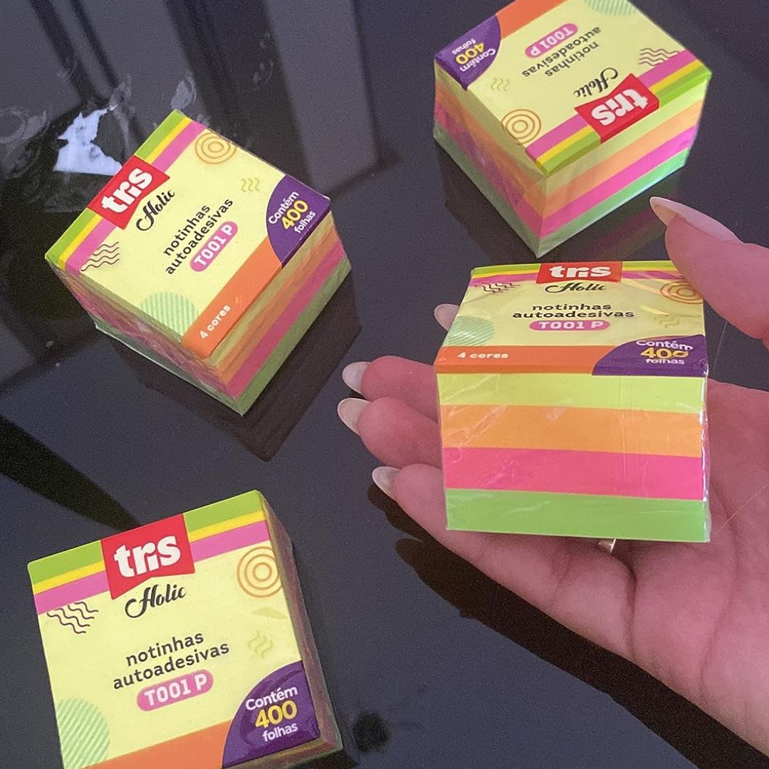 Tris, Nota Autoadesiva, pacote de 400, Multicor