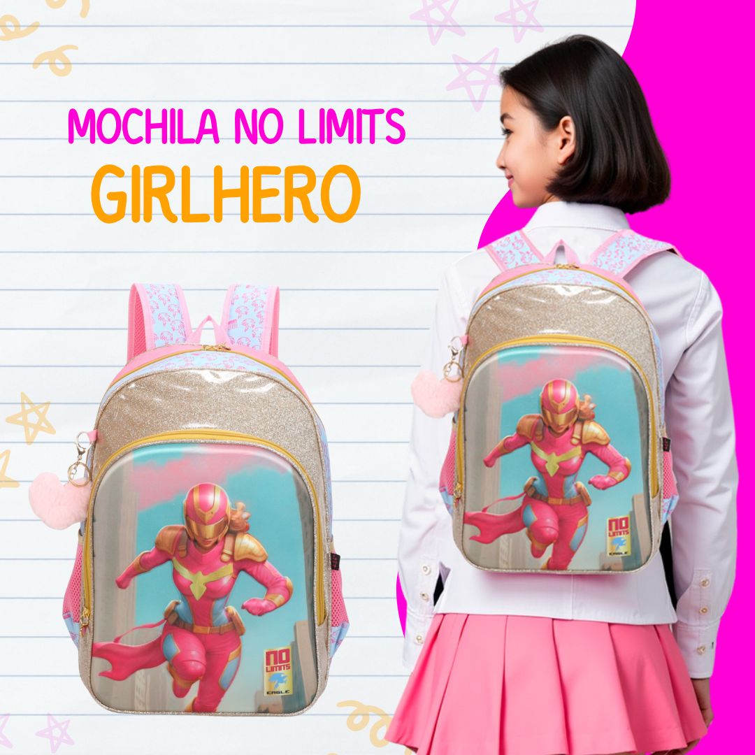 SANTINO, Mochila Infantil No Limits GirlHero by Santino Poliéster PINK NLM12U47