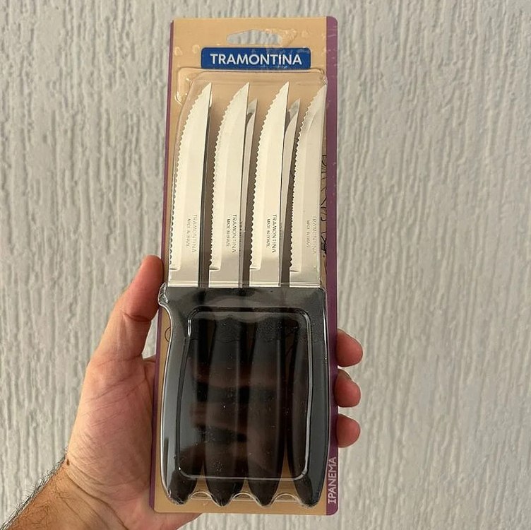Conjunto De Facas Para Churrasco Tramontina Ipanema Com Lâminas Em Aço Inox E Cabos De Polipropileno Preto 12 Peças