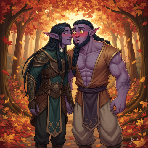Output a hilarious yet cute image of Malikor a muscular night elf monk with light purple skin dark b.png