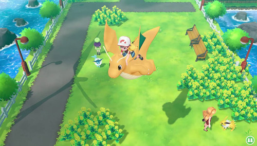 pokemon lets go pikachu and lets go eevee screenshot of riding dragonite with jolteon in background.jpg