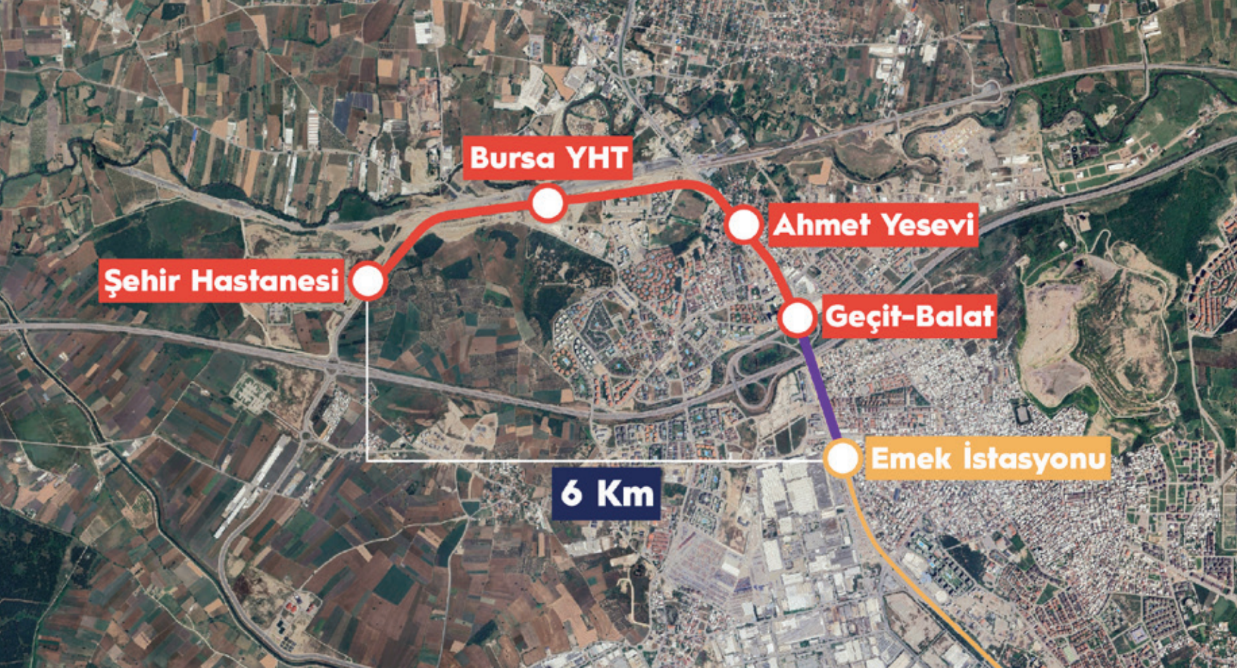 Bursa Metro Şehir Hastanesi Uzatması Haritası