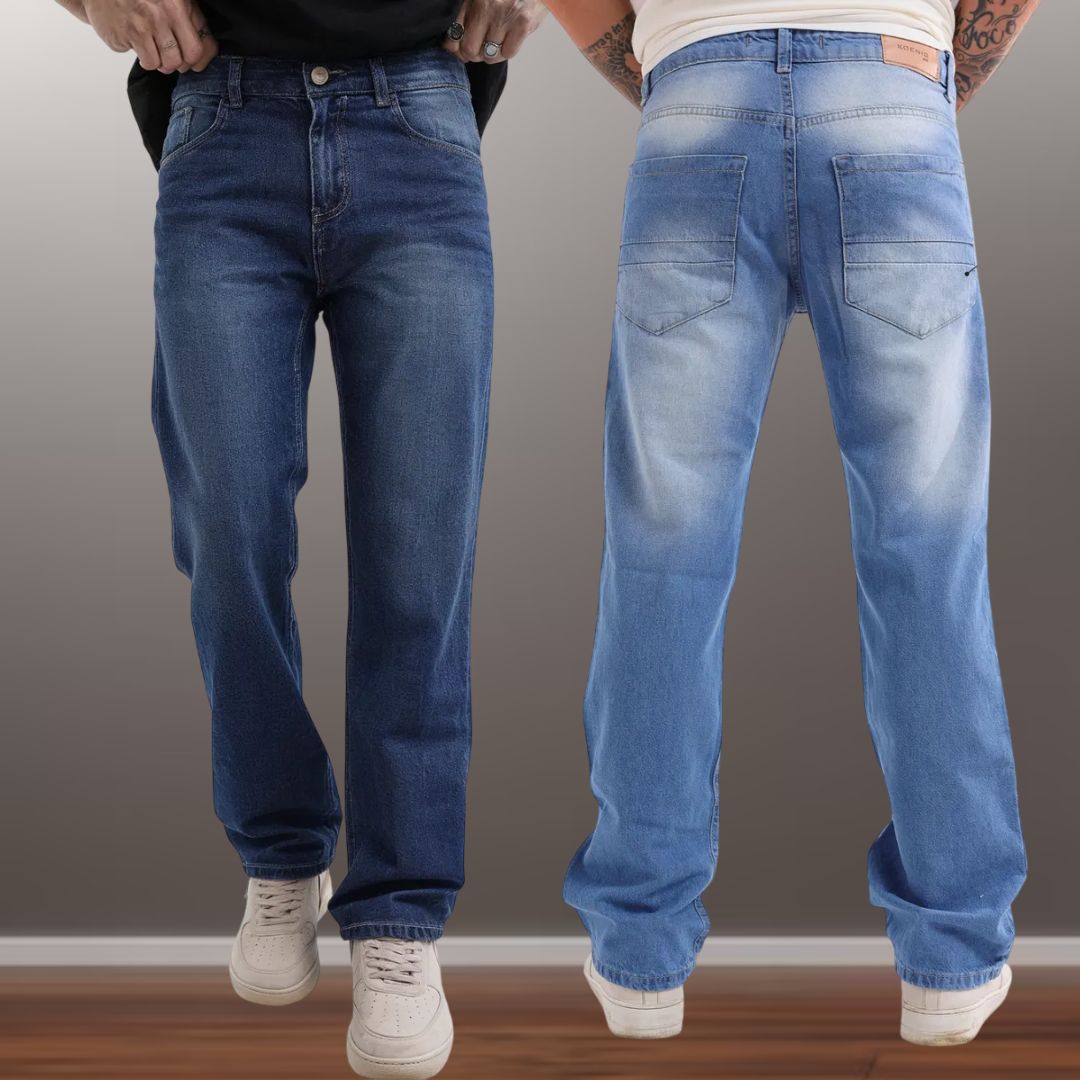 Calça Jeans Masculina Básica Tradicional Larga Streetwear
