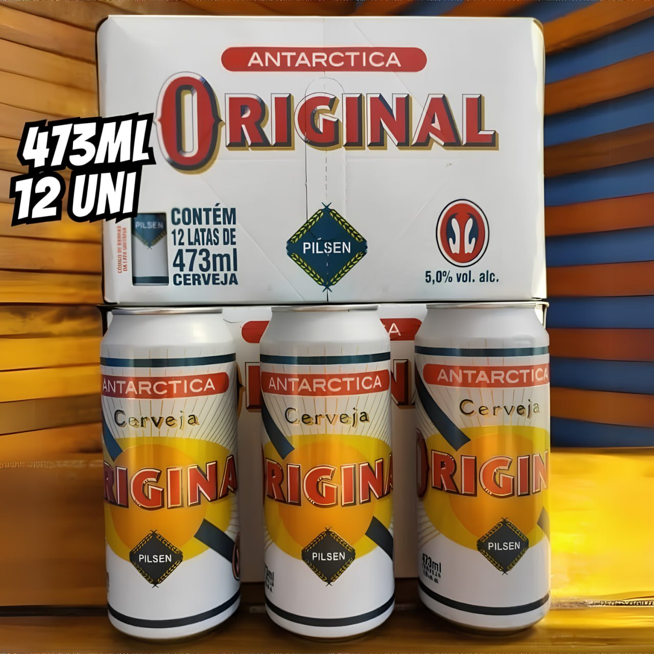 Pack Cerveja Original Antarctica, Lata, 473ml, Caixa 12 unidades