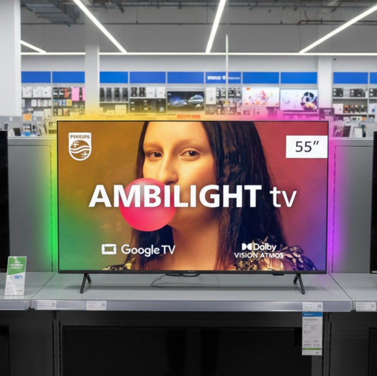 Smart TV Philips Ambilight 55″ 4K 55PUG7908/78, Google TV, Comando de Voz, Dolby Vision/Atmos, VRR/ALLM, Bluetooth