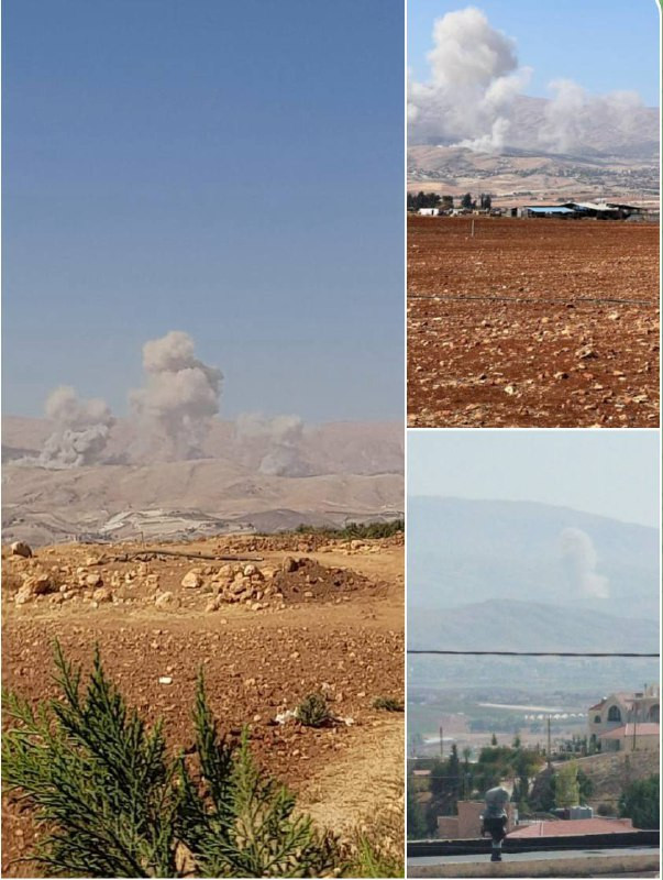 سلسلة من الغارات الجوية تشنها طائرات الاحتلال على مرتفعات في محيط بلدة شمسطار البقاعية شرقي لبنان....