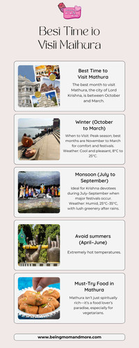 Plan your vacation during Mathura's Best Time to Visit to take advantage of the beautiful weather and exciting events. For a memorable spiritual and travel experience, visit the holy city, its temples, ghats, and cultural events at the ideal time. Visit: https://beingmomandmore.com/travel/best-time-to-visit-mathura/