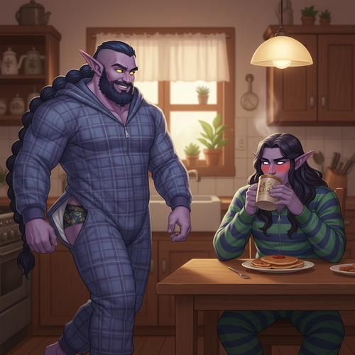 Output a hilarious image of Malikor a very muscular and burly night elf monk with light purple skin .png