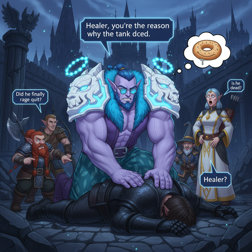 Output an image of Malikor a muscular night elf monk with yellow eyes light purple skin and blue hai.png