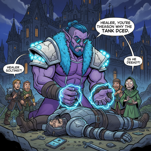 Output a hilarious image of Malikor a muscular and masculine night elf monk with yellow eyes blue ha.png