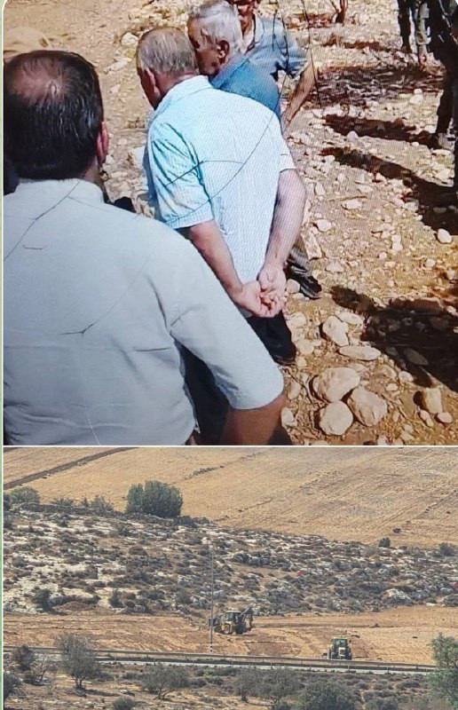 صور- المستوطن حارس مستوطنة "نجهوهوت" المقامة على أراضي المواطنين غرب دورا جنوب الخليل، يقوم بحراثة أراضي المواطنين تحت حراسة الجيش الإسرائيلي....