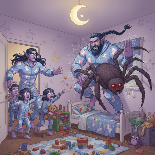 Output an epic and hilarious image of Malikor a muscular and burly night elf monk with light purple .png