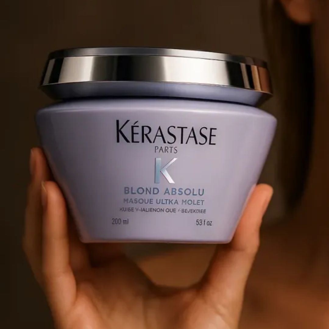 Kérastase Máscara Blond Absolu Masque Ultra-Violet, Cabelos loiros, descoloridos, Hidratação, neutraliza os tons amarelados, Ácido Hialurônico, Flor de Edelweiss, 200 ml