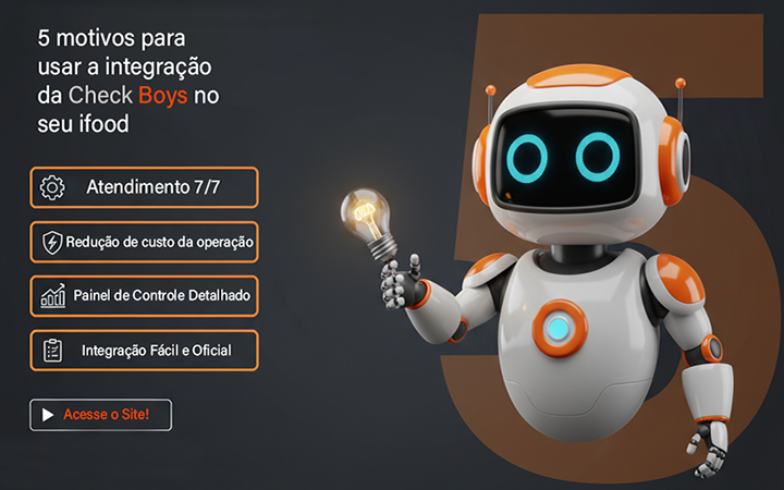 Entregador da Check Boys uniformizado com mochila de delivery vermelha em uma moto