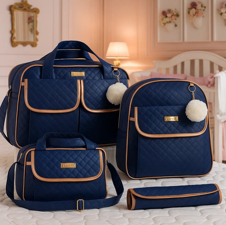 Kit Bolsa maternidade com mochila para menina e menino cor creme Bambinelli
