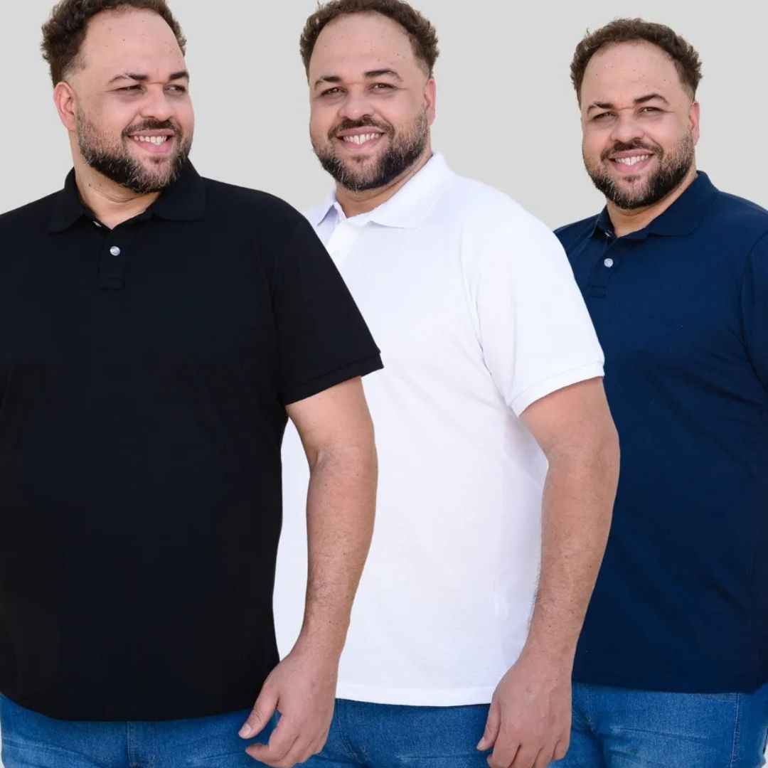 Kit 3 Camisas Polo Masculina Plus Size Slim Polo Gola Padre
