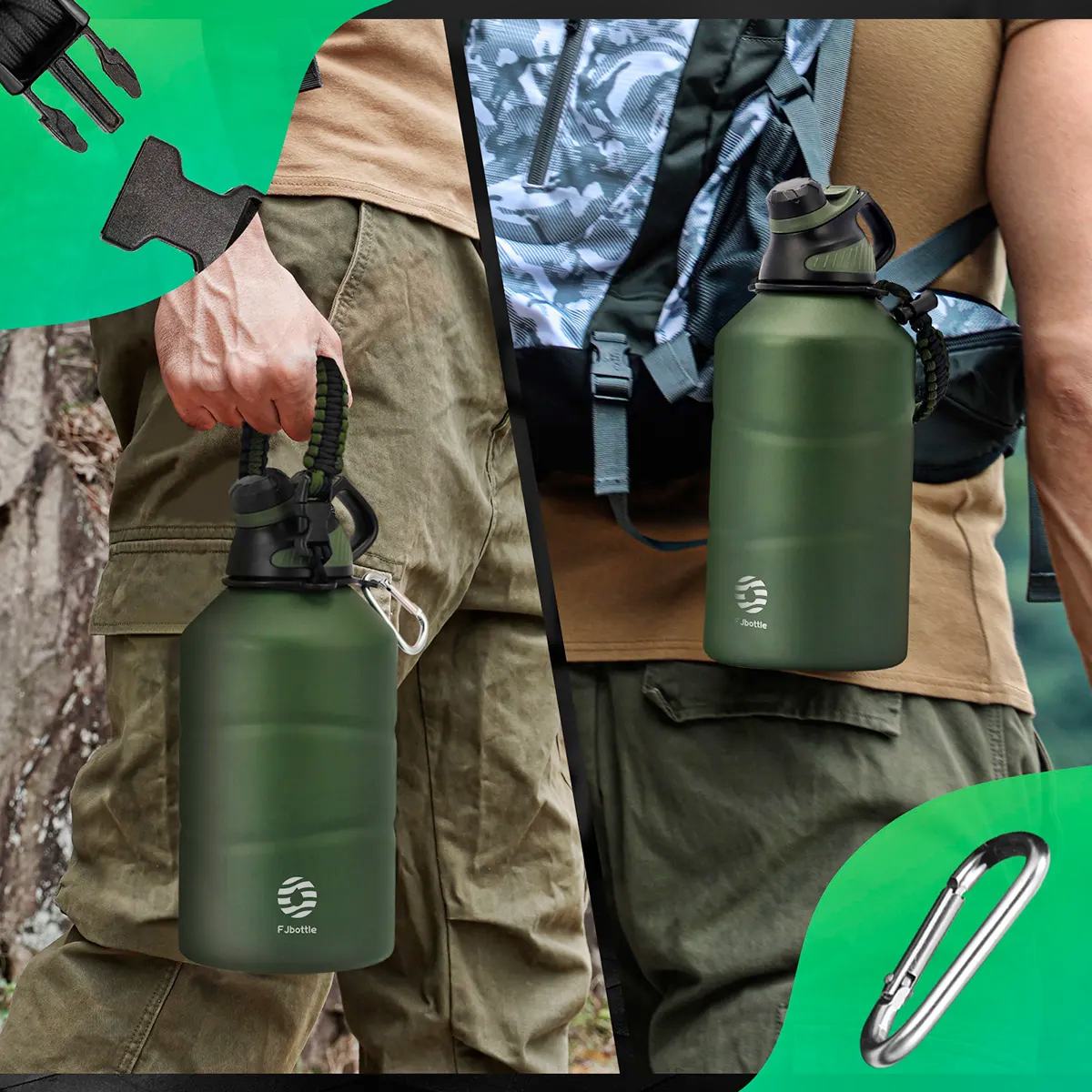 Garrafa Térmica Portátil Com Alça Para Viagem Verde 1900ml Verde-escuro