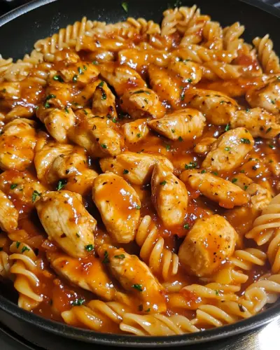 Sticky Sweet Garlic Chicken Pasta Skillet 2 .webp