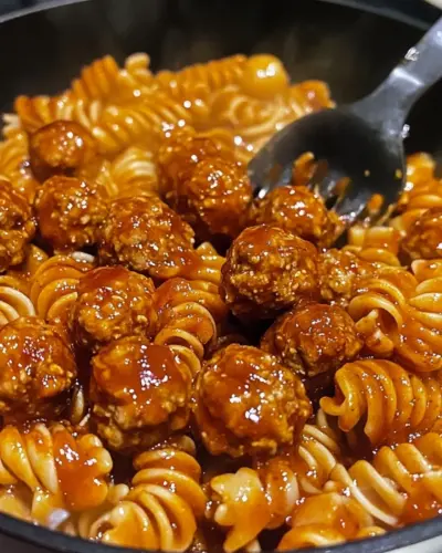 Sweet and Tangy BBQ Chicken Meatball Pasta.webp