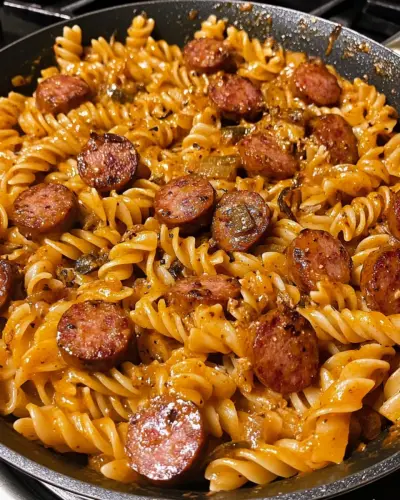 One Skillet Smoky Cajun Sausage Pasta 2.webp