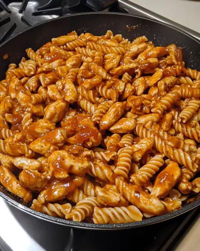 Sticky Honey BBQ Chicken Pasta Skillet 1.webp
