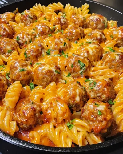 BBQ Ranch Meatball Cheddar Pasta Skillet.webp