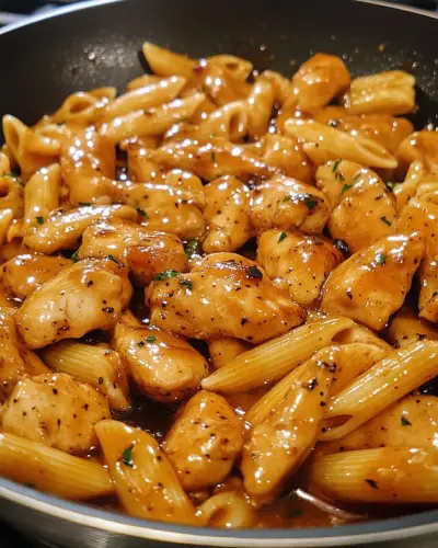 Sticky Honey Garlic Chicken Pasta Skillet.webp