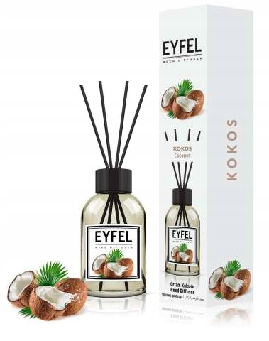 KOKOS EYFEL SZKLANY DYFUZOR Z PATYCZKAMI 120 ML PIEKNY ZAPACH.jpg