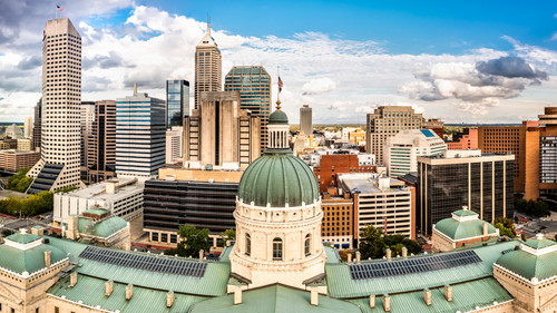 Drone view of the Indiana Statehouse, in Indianapolis. Indiana Statehouse houses the General Assembl.jpg
