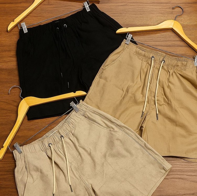 Kit 2 Short De Linho Masculino Básico Mauricinho Premium