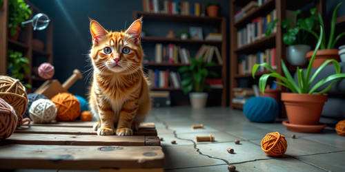 Curious Chaos Cat CCC a mischievous orange tabby with wide furred ears perched on a wooden pallet su.jpg