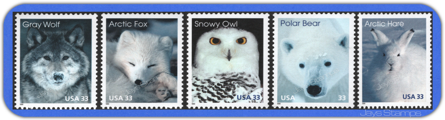 1999  ARCTIC ANIMALS Bear Owl Fox Wolf COMPLETE Set of 5 MINT Stamps  #3288-3292