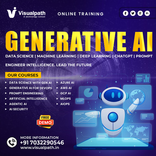 Visualpath’s GenAI Course in Hyderabad is tailored to equip you with essential skills in Generative AI. Learn from industry professionals with practical examples and live projects. Available in USA, UK, Canada, Dubai, Australia & globally. We also offer corporate training, certification, job assistance & career guidance. Free demo available. Call +91-7032290546 to get started.

WhatsApp: https://wa.me/c/917032290546
Visit: https://www.visualpath.in/generative-ai-course-online-training.html
Visit our Blog: https://visualpathblogs.com/category/generative-ai-genai/