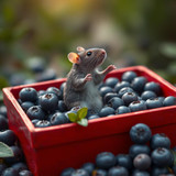 www.naked-ai.art - A red box of blue berries with a rat dancing inside