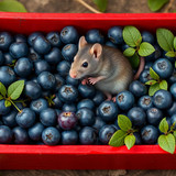 www.naked-ai.art - A red box of blue berries with a rat dancing inside