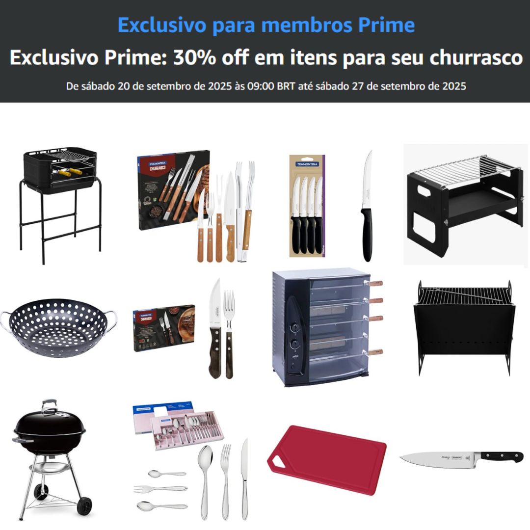 Exclusivo Prime: 30% off em itens para seu churrasco