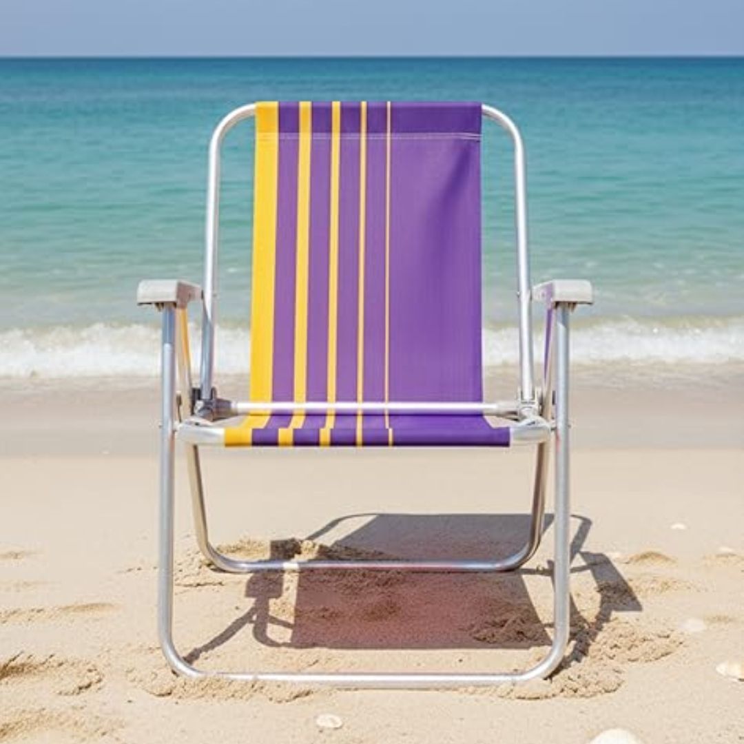 Cadeira de Praia Tramontina Samoa Alta em Alumínio com Assento Roxo e Amarelo