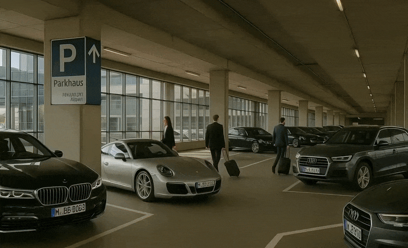 Modernes Parkhaus am Frankfurter Flughafen