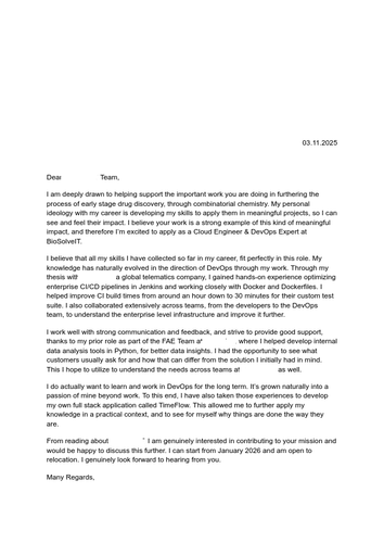 Screenshot Cover letter