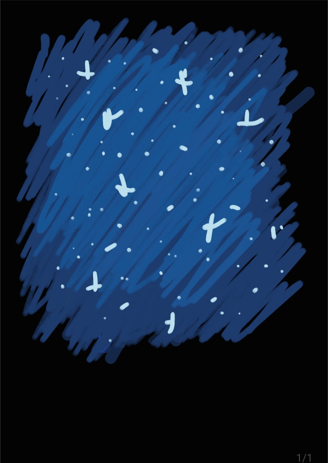 Silver sparkles in front of a blue background, scribbly in style.