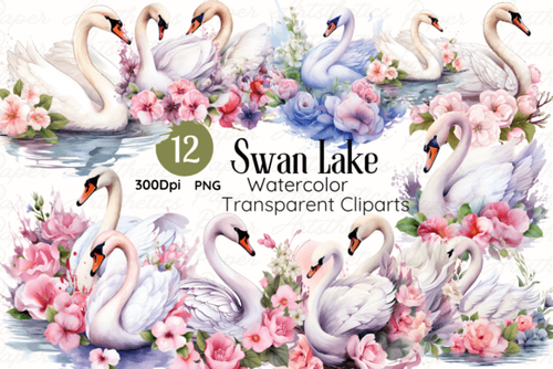 Watercolor Swan Lake Clipart 77299589.png