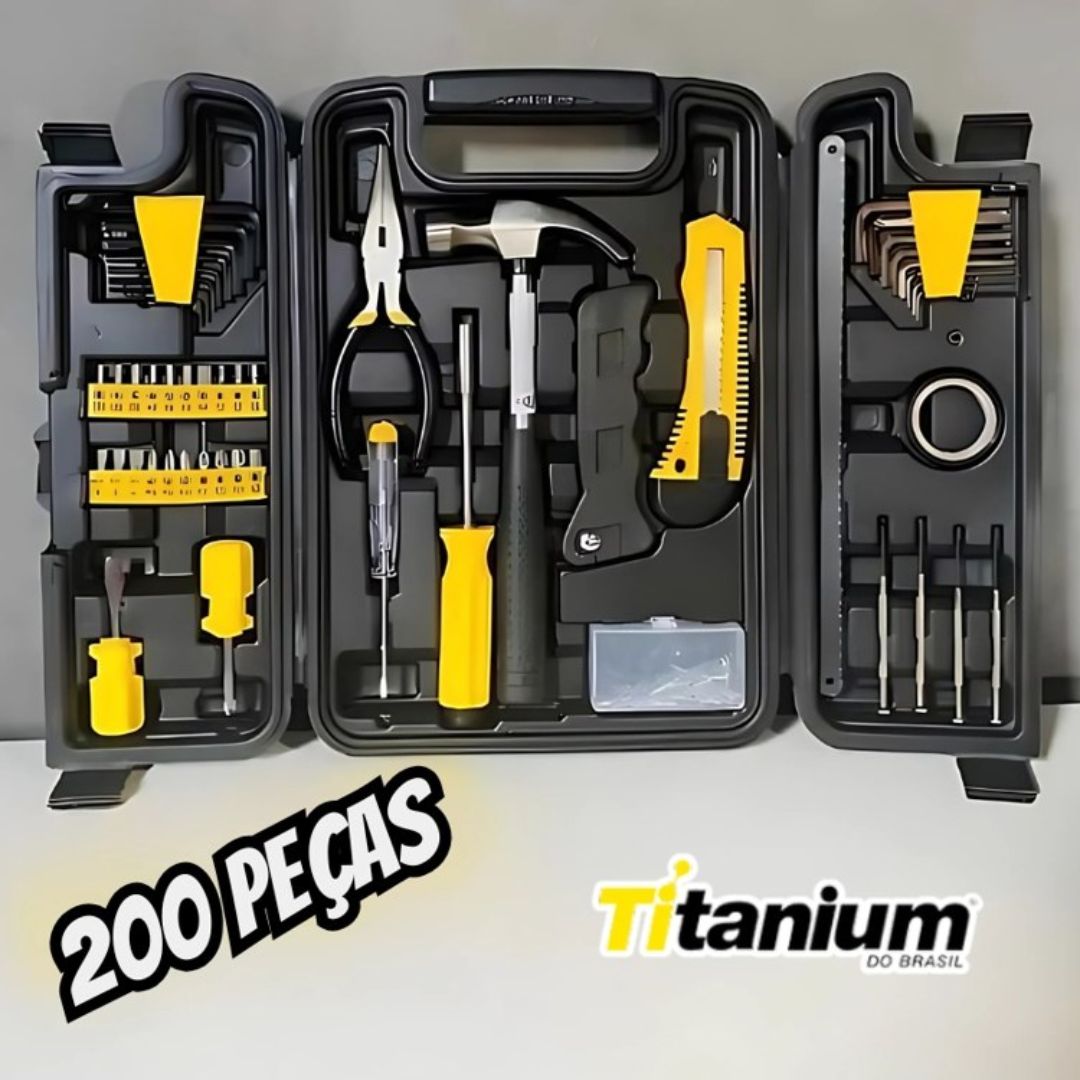 Jogo de Ferramentas 200 Peças Maleta Resistente Completa uso profissional Titanium Platina