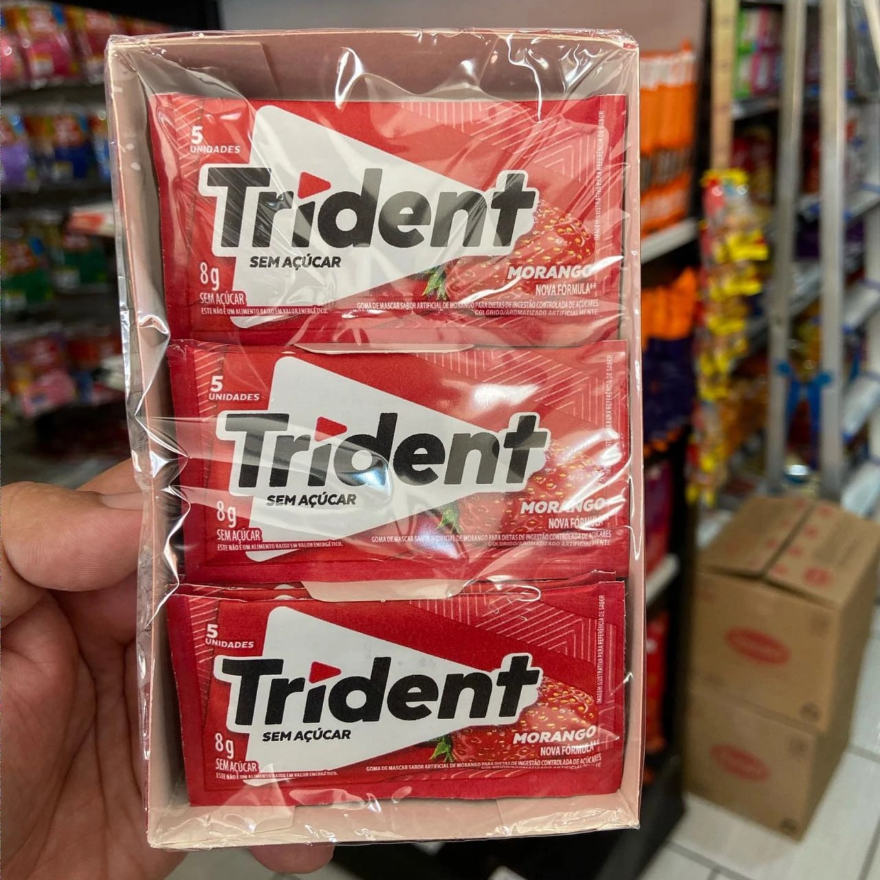 Chiclete Trident Morango Sem Açúcar – Caixa com 21 unid. de 8g