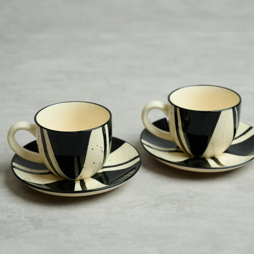 BlackCarrot Fifty-Fifty Stoneware Cups & Saucers – Elegant Home Set of 2.jpg