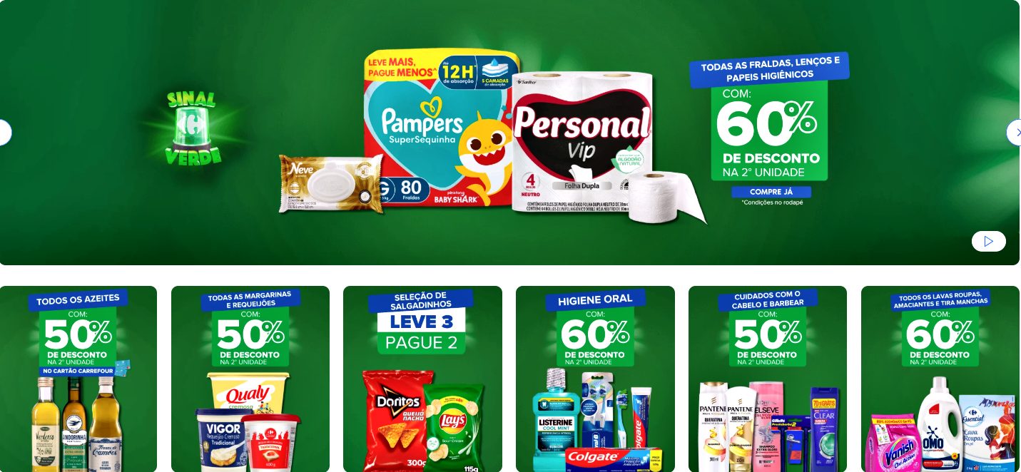 Compra de Mercado com 60% OFF na 2º unidade no Carrefour