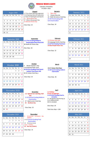 Calendar of activities 2020 2021