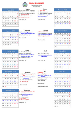 Calendar Of Activities 2020 2021 Freeimage host