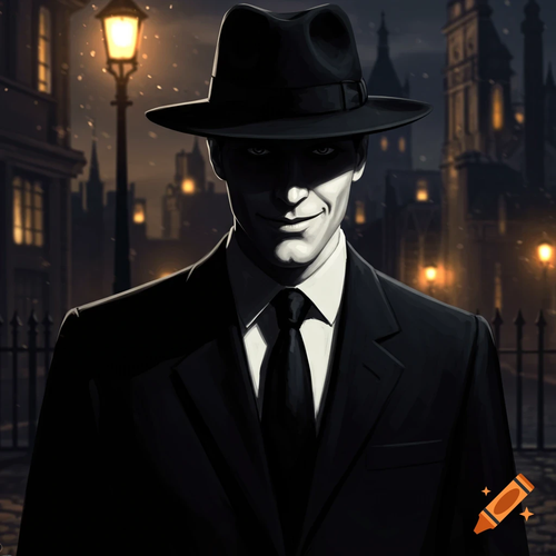 craiyon 154344 Man with black hair Black fedora black suit and tie white undershirt white skin face .png