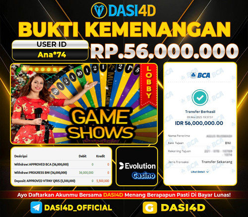 BUKTI KEMENANGAN 09 NOVEMBER  2025 DI GAME SHOWS RP.56.000.000