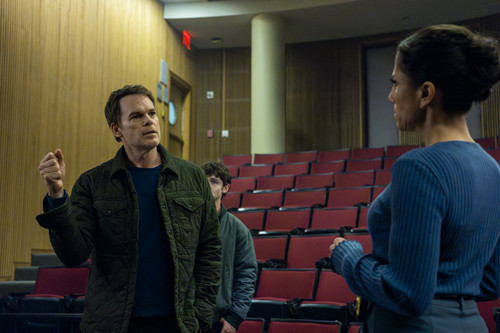 L-R: Michael C. Hall as Dexter Morgan, Jack Alcott as Harrison Morgan and Kadia Saraf as Detective C.jpg